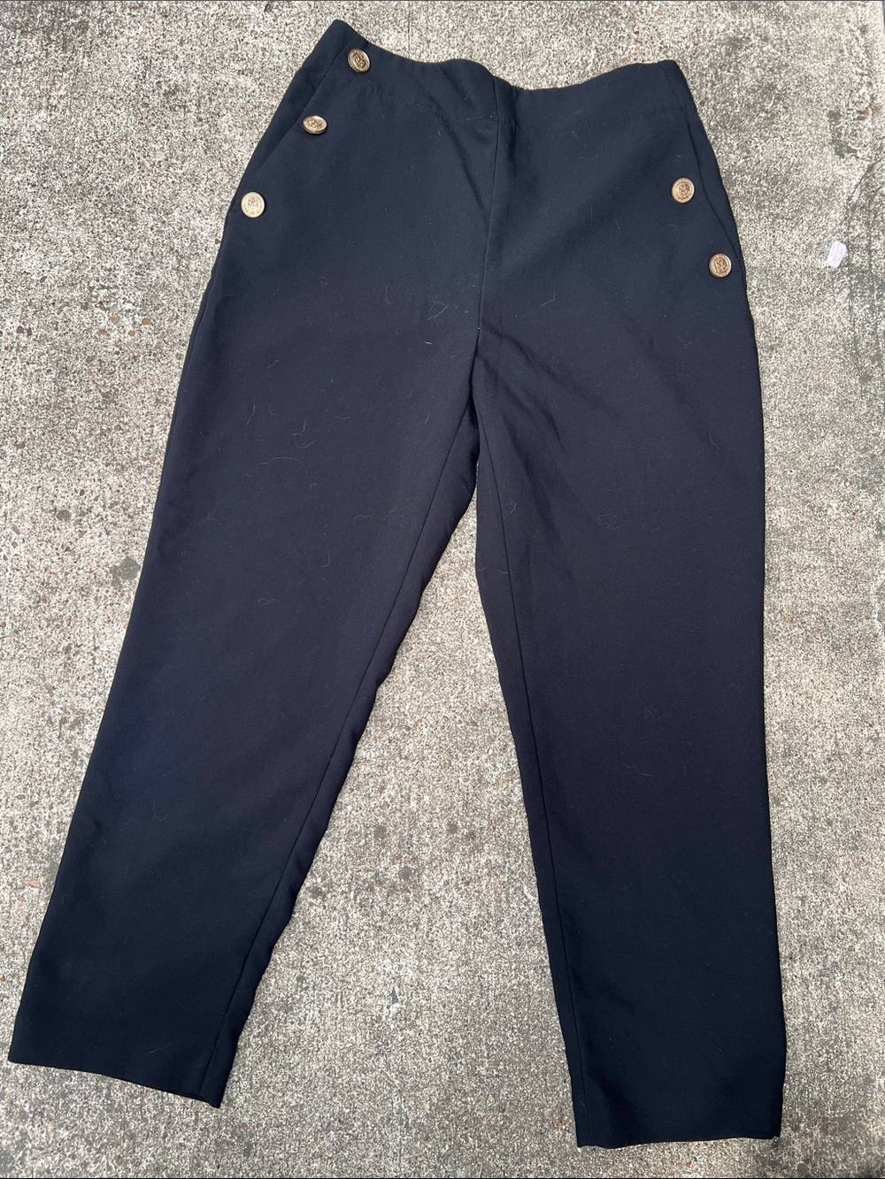 32x26 Zara Black High-Waist Sailor Trousers with Gold Buttons - STRETCHY